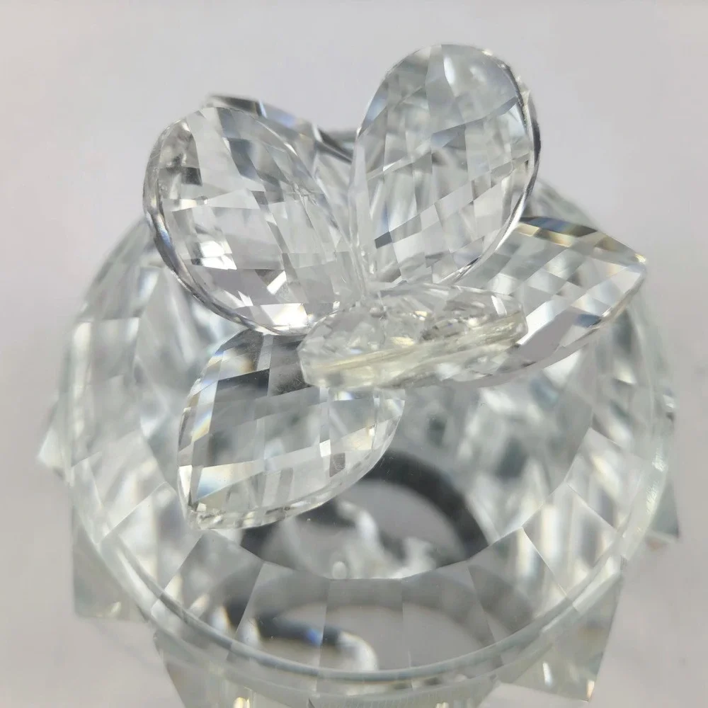 Faceted Crystal Glass Panel Trinket Jar with Lid Prismatic Vanity Decor